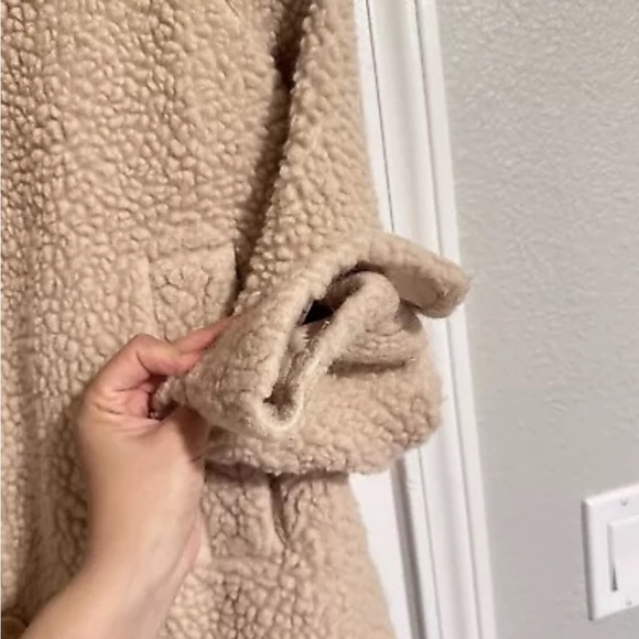 COS Womens Cream Beige Sherpa Teddy Jacket button Down Size 8 Wool Cotton blend - Picture 6 of 12